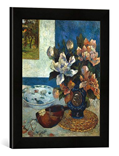 Gerahmtes Bild von Paul Gauguin Stilleben mit Mandoline und Blumen, Kunstdruck im hochwertigen handgefertigten Bilder-Rahmen, 30x40 cm, Schwarz matt von kunst für alle