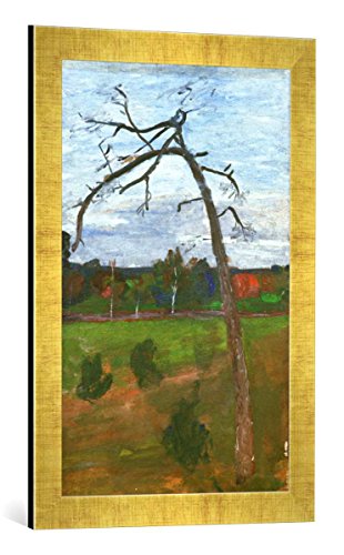 Gerahmtes Bild von Paula Modersohn-Becker Kahler Baum vor Landschaft, Kunstdruck im hochwertigen handgefertigten Bilder-Rahmen, 40x60 cm, Gold Raya von kunst für alle