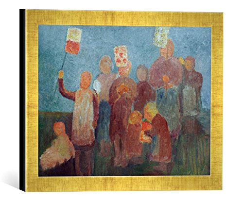 Gerahmtes Bild von Paula Modersohn-Becker Kinder mit Laternen, Kunstdruck im hochwertigen handgefertigten Bilder-Rahmen, 40x30 cm, Gold Raya von kunst für alle