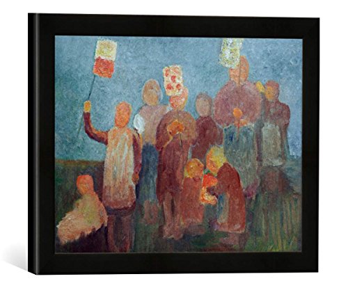 Gerahmtes Bild von Paula Modersohn-Becker Kinder mit Laternen, Kunstdruck im hochwertigen handgefertigten Bilder-Rahmen, 40x30 cm, Schwarz matt von kunst für alle