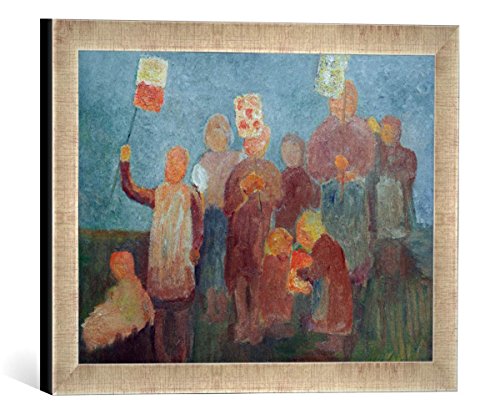 Gerahmtes Bild von Paula Modersohn-Becker Kinder mit Laternen, Kunstdruck im hochwertigen handgefertigten Bilder-Rahmen, 40x30 cm, Silber Raya von kunst für alle