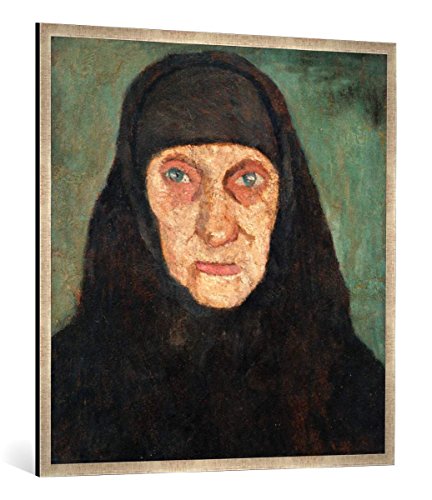 Gerahmtes Bild von Paula Modersohn-Becker Kopf Einer Alten Frau mit schwarzem Kopftuch, Kunstdruck im hochwertigen handgefertigten Bilder-Rahmen, 100x100 cm, Silber Raya von kunst für alle