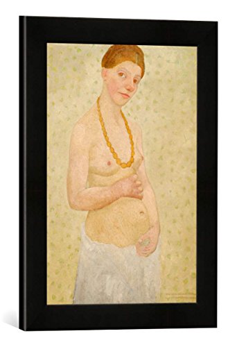 Gerahmtes Bild von Paula Modersohn-Becker Selbstbildnis am 6. Hochzeitstag, Kunstdruck im hochwertigen handgefertigten Bilder-Rahmen, 30x40 cm, Schwarz matt von kunst für alle