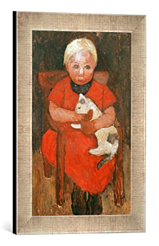 Gerahmtes Bild von Paula Modersohn-Becker Sitzendes Bauernkind mit Katze, Kunstdruck im hochwertigen handgefertigten Bilder-Rahmen, 30x40 cm, Silber Raya von kunst für alle