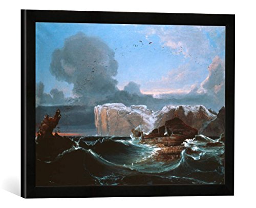 Gerahmtes Bild von Peder Balke Stürmische See an einem Riff, Kunstdruck im hochwertigen handgefertigten Bilder-Rahmen, 60x40 cm, Schwarz matt von kunst für alle