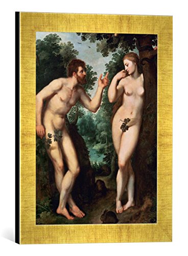 Gerahmtes Bild von Peter Paul Rubens Adam und Eva unter dem Baum der Erkenntnis, Kunstdruck im hochwertigen handgefertigten Bilder-Rahmen, 30x40 cm, Gold Raya von kunst für alle