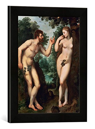 Gerahmtes Bild von Peter Paul Rubens Adam und Eva unter dem Baum der Erkenntnis, Kunstdruck im hochwertigen handgefertigten Bilder-Rahmen, 30x40 cm, Schwarz matt von kunst für alle