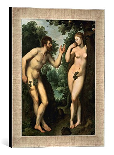 Gerahmtes Bild von Peter Paul Rubens Adam und Eva unter dem Baum der Erkenntnis, Kunstdruck im hochwertigen handgefertigten Bilder-Rahmen, 30x40 cm, Silber Raya von kunst für alle