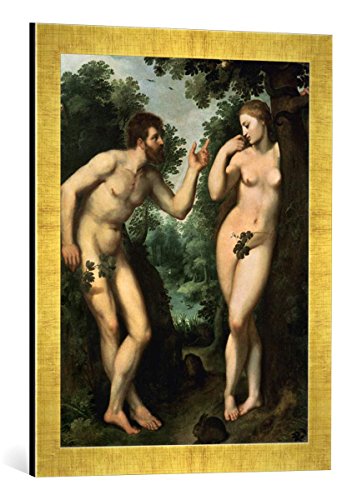 Gerahmtes Bild von Peter Paul Rubens Adam und Eva unter dem Baum der Erkenntnis, Kunstdruck im hochwertigen handgefertigten Bilder-Rahmen, 40x60 cm, Gold Raya von kunst für alle