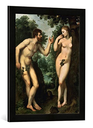 Gerahmtes Bild von Peter Paul Rubens Adam und Eva unter dem Baum der Erkenntnis, Kunstdruck im hochwertigen handgefertigten Bilder-Rahmen, 40x60 cm, Schwarz matt von kunst für alle