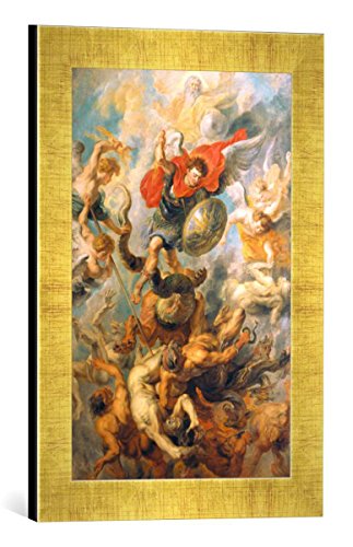 Gerahmtes Bild von Peter Paul Rubens Der Engelsturz. Erzengel Michael im Kampf gegen die abtrünnigen Engel, Kunstdruck im hochwertigen handgefertigten Bilder-Rahmen, 30x40 cm, Gold Raya von kunst für alle
