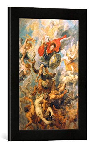Gerahmtes Bild von Peter Paul Rubens Der Engelsturz. Erzengel Michael im Kampf gegen die abtrünnigen Engel, Kunstdruck im hochwertigen handgefertigten Bilder-Rahmen, 30x40 cm, Schwarz matt von kunst für alle