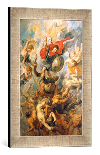 Gerahmtes Bild von Peter Paul Rubens Der Engelsturz. Erzengel Michael im Kampf gegen die abtrünnigen Engel, Kunstdruck im hochwertigen handgefertigten Bilder-Rahmen, 30x40 cm, Silber Raya von kunst für alle
