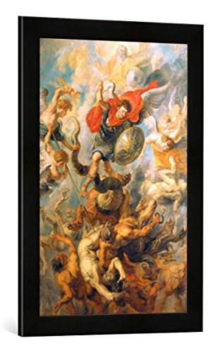 Gerahmtes Bild von Peter Paul Rubens Der Engelsturz. Erzengel Michael im Kampf gegen die abtrünnigen Engel, Kunstdruck im hochwertigen handgefertigten Bilder-Rahmen, 40x60 cm, Schwarz matt von kunst für alle