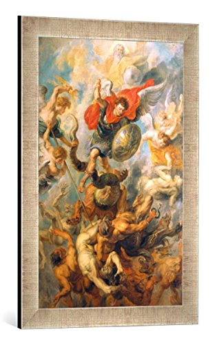 Gerahmtes Bild von Peter Paul Rubens Der Engelsturz. Erzengel Michael im Kampf gegen die abtrünnigen Engel, Kunstdruck im hochwertigen handgefertigten Bilder-Rahmen, 40x60 cm, Silber Raya von kunst für alle