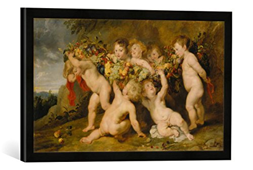 Gerahmtes Bild von Peter Paul Rubens Der Früchtekranz, Kunstdruck im hochwertigen handgefertigten Bilder-Rahmen, 60x40 cm, Schwarz matt von kunst für alle