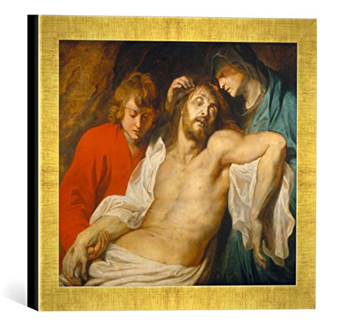 Gerahmtes Bild von Peter Paul Rubens Die Beweinung Christi durch Maria und Johannes, Kunstdruck im hochwertigen handgefertigten Bilder-Rahmen, 30x30 cm, Gold Raya von kunst für alle