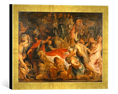 Gerahmtes Bild von Peter Paul Rubens Die Leichenfeier des römischen Feldherrn Decius Mus. Ölskizze auf Holz, 87x124cm, Kunstdruck im hochwertigen handgefertigten Bilder-Rahmen, 40x30 cm, Gold Raya von kunst für alle