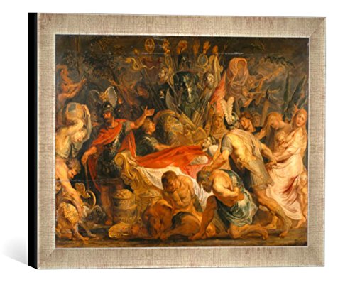 Gerahmtes Bild von Peter Paul Rubens Die Leichenfeier des römischen Feldherrn Decius Mus. Ölskizze auf Holz, 87x124cm, Kunstdruck im hochwertigen handgefertigten Bilder-Rahmen, 40x30 cm, Silber Raya von kunst für alle