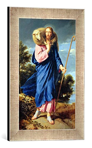 Gerahmtes Bild von Philippe de Champaigne The Good Shepherd, c.1650-60", Kunstdruck im hochwertigen handgefertigten Bilder-Rahmen, 30x40 cm, Silber Raya von kunst für alle