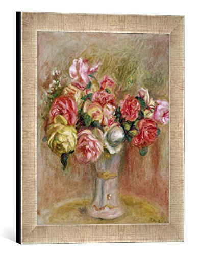 Gerahmtes Bild von Pierre Auguste Renoir Roses in a Sevres vase, Kunstdruck im hochwertigen handgefertigten Bilder-Rahmen, 30x40 cm, Silber Raya von kunst für alle