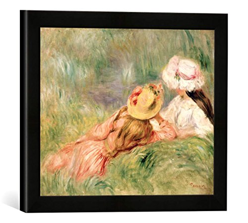 Gerahmtes Bild von Pierre Auguste Renoir Young Girls on The River Bank, Kunstdruck im hochwertigen handgefertigten Bilder-Rahmen, 40x30 cm, Schwarz matt von kunst für alle
