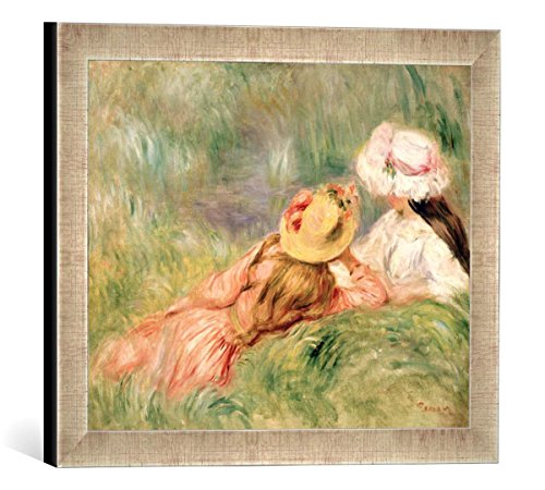 Gerahmtes Bild von Pierre Auguste Renoir Young Girls on The River Bank, Kunstdruck im hochwertigen handgefertigten Bilder-Rahmen, 40x30 cm, Silber Raya von kunst für alle