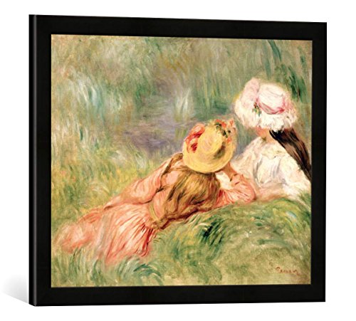 Gerahmtes Bild von Pierre Auguste Renoir Young Girls on The River Bank, Kunstdruck im hochwertigen handgefertigten Bilder-Rahmen, 60x40 cm, Schwarz matt von kunst für alle