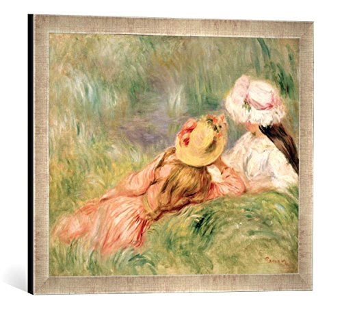 Gerahmtes Bild von Pierre Auguste Renoir Young Girls on The River Bank, Kunstdruck im hochwertigen handgefertigten Bilder-Rahmen, 60x40 cm, Silber Raya von kunst für alle