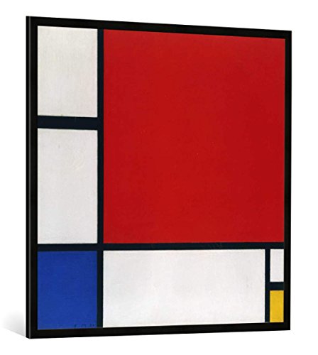 Gerahmtes Bild von Piet Mondrian Komposition mit Rot, Gelb und Blau, Kunstdruck im hochwertigen handgefertigten Bilder-Rahmen, 100x100 cm, Schwarz matt von kunst für alle