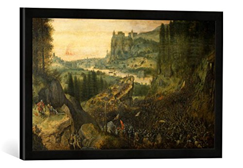 Gerahmtes Bild von Pieter Bruegel der Ältere Der Selbstmord Sauls in der Schlacht auf dem Berg Gilboa, Kunstdruck im hochwertigen handgefertigten Bilder-Rahmen, 60x40 cm, Schwarz matt von kunst für alle