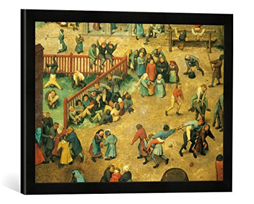 Gerahmtes Bild von Pieter Bruegel der Ältere Kinderspiele, Kunstdruck im hochwertigen handgefertigten Bilder-Rahmen, 60x40 cm, Schwarz matt von kunst für alle