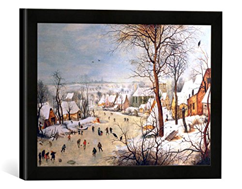 Gerahmtes Bild von Pieter Bruegel der Ältere Winter Landscape with Birdtrap, Kunstdruck im hochwertigen handgefertigten Bilder-Rahmen, 40x30 cm, Schwarz matt von kunst für alle