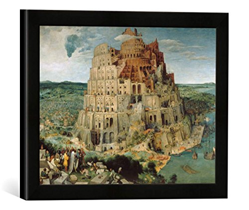 Gerahmtes Bild von Pieter Brueghel der Ältere Der Turmbau von Babel, Kunstdruck im hochwertigen handgefertigten Bilder-Rahmen, 40x30 cm, Schwarz matt von kunst für alle