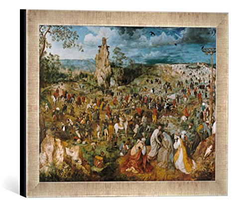 Gerahmtes Bild von Pieter Brueghel der Ältere Die Kreuztragung Christi, Kunstdruck im hochwertigen handgefertigten Bilder-Rahmen, 40x30 cm, Silber Raya von kunst für alle
