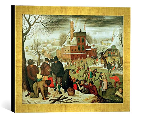 Gerahmtes Bild von Pieter Brueghel der Jüngere Winter, Kunstdruck im hochwertigen handgefertigten Bilder-Rahmen, 40x30 cm, Gold Raya von kunst für alle