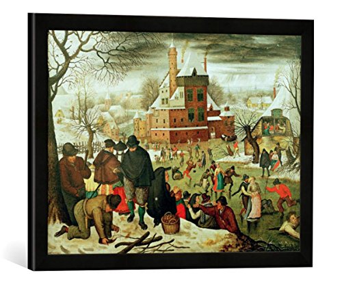 Gerahmtes Bild von Pieter Brueghel der Jüngere Winter, Kunstdruck im hochwertigen handgefertigten Bilder-Rahmen, 60x40 cm, Schwarz matt von kunst für alle
