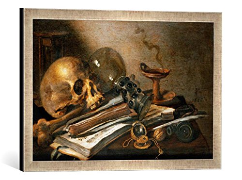 Gerahmtes Bild von Pieter Claesz Vanitas-Stillleben, Kunstdruck im hochwertigen handgefertigten Bilder-Rahmen, 60x40 cm, Silber Raya von kunst für alle