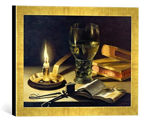 Gerahmtes Bild von Pieter Claesz. Stilleben mit brennender Kerze, Kunstdruck im hochwertigen handgefertigten Bilder-Rahmen, 40x30 cm, Gold Raya von kunst für alle