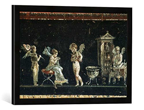 Gerahmtes Bild von Pompeji Erotenfries, Kunstdruck im hochwertigen handgefertigten Bilder-Rahmen, 60x40 cm, Schwarz matt von kunst für alle