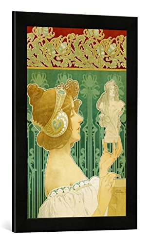 Gerahmtes Bild von Privat Livemont Frau mit Einer Skulptur, Kunstdruck im hochwertigen handgefertigten Bilder-Rahmen, 40x60 cm, Schwarz matt von kunst für alle