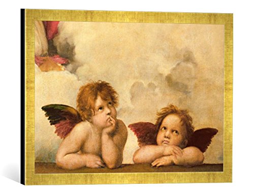 Gerahmtes Bild von Raffael Die Sixtinische Madonna, Kunstdruck im hochwertigen handgefertigten Bilder-Rahmen, 60x40 cm, Gold Raya von kunst für alle