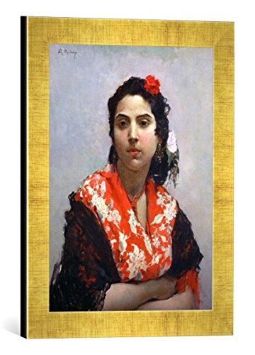 Gerahmtes Bild von Raimundo de Madrazo y Garreta Gypsy Woman, Kunstdruck im hochwertigen handgefertigten Bilder-Rahmen, 30x40 cm, Gold Raya von kunst für alle