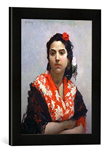 Gerahmtes Bild von Raimundo de Madrazo y Garreta Gypsy Woman, Kunstdruck im hochwertigen handgefertigten Bilder-Rahmen, 30x40 cm, Schwarz matt von kunst für alle