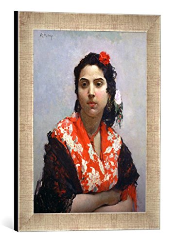 Gerahmtes Bild von Raimundo de Madrazo y Garreta Gypsy Woman, Kunstdruck im hochwertigen handgefertigten Bilder-Rahmen, 30x40 cm, Silber Raya von kunst für alle