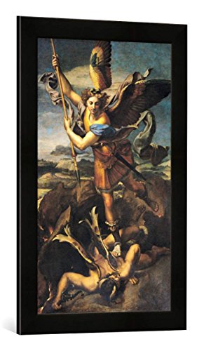 Gerahmtes Bild von Raphael St. Michael Overwhelming The Demon, 1518", Kunstdruck im hochwertigen handgefertigten Bilder-Rahmen, 40x60 cm, Schwarz matt von kunst für alle