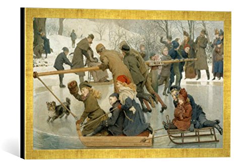 Gerahmtes Bild von Robert Barnes Winter Sport, Kunstdruck im hochwertigen handgefertigten Bilder-Rahmen, 60x40 cm, Gold Raya von kunst für alle