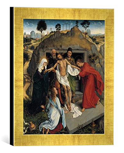 Gerahmtes Bild von Rogier Van der Weyden Beweinung Christi, Kunstdruck im hochwertigen handgefertigten Bilder-Rahmen, 30x30 cm, Gold Raya von kunst für alle
