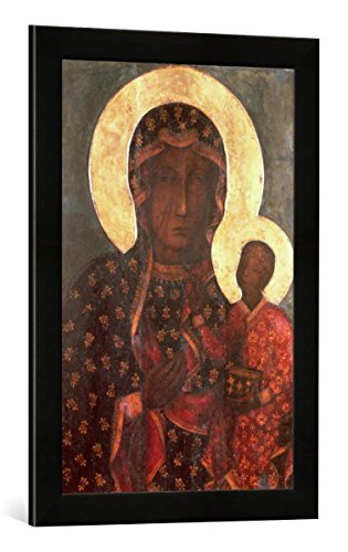 Gerahmtes Bild von Russian School The Black Madonna of Jasna Gora, Byzantine-Russian icon, 14th Century, Kunstdruck im hochwertigen handgefertigten Bilder-Rahmen, 40x60 cm, Schwarz matt von kunst für alle