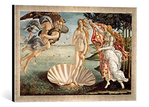 Gerahmtes Bild von Sandro Botticelli Die Geburt der Venus, c.1485, Kunstdruck im hochwertigen handgefertigten Bilder-Rahmen, 60x40 cm, Silber Raya von kunst für alle